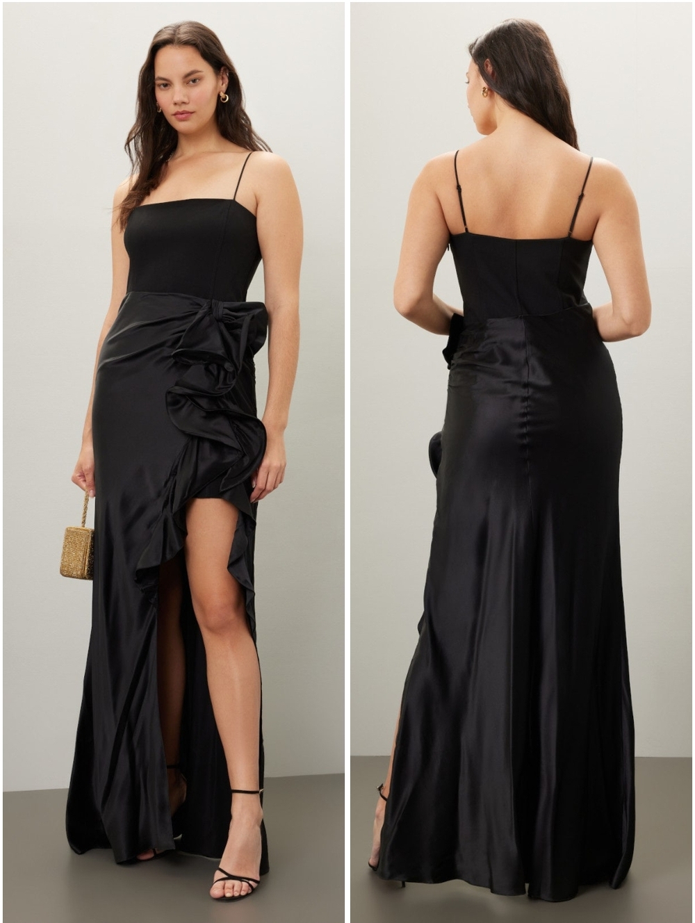 Cinq a Sept Drina Sleeveless Satin Wrap Gown Black 6